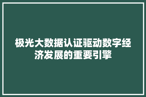 极光大数据认证驱动数字经济发展的重要引擎