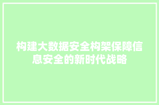 构建大数据安全构架保障信息安全的新时代战略