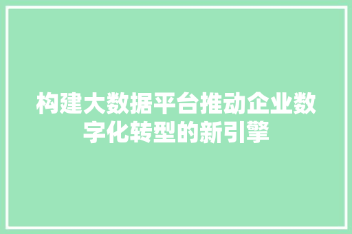 构建大数据平台推动企业数字化转型的新引擎