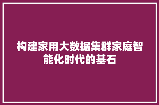 构建家用大数据集群家庭智能化时代的基石