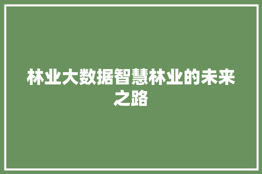 林业大数据智慧林业的未来之路