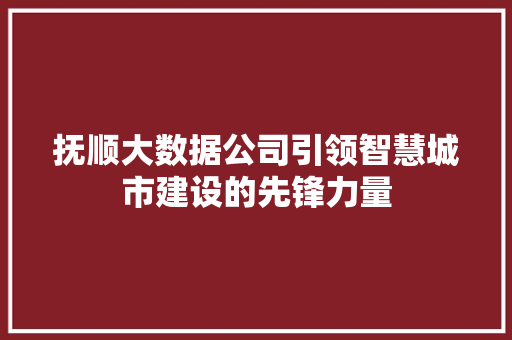 抚顺大数据公司引领智慧城市建设的先锋力量 抚顺大数据公司引领智慧城市建设的先锋力量