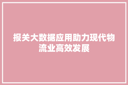 报关大数据应用助力现代物流业高效发展