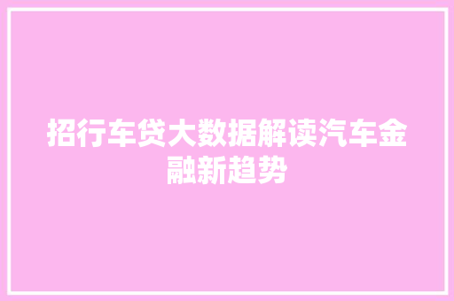 招行车贷大数据解读汽车金融新趋势