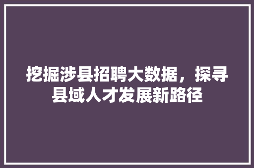 挖掘涉县招聘大数据，探寻县域人才发展新路径