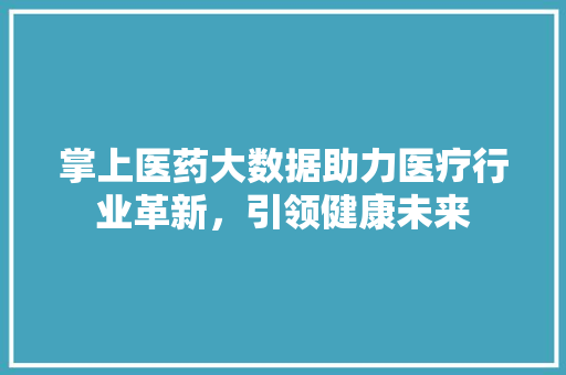 掌上医药大数据助力医疗行业革新，引领健康未来