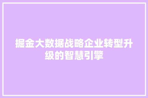 掘金大数据战略企业转型升级的智慧引擎