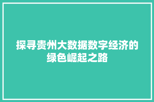 探寻贵州大数据数字经济的绿色崛起之路