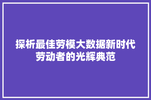 探析最佳劳模大数据新时代劳动者的光辉典范