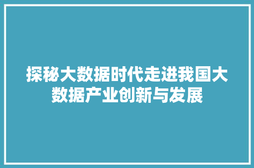 探秘大数据时代走进我国大数据产业创新与发展
