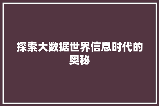 探索大数据世界信息时代的奥秘