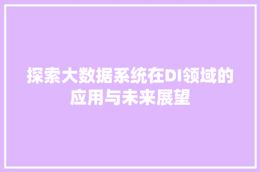 探索大数据系统在DI领域的应用与未来展望