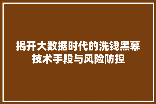 揭开大数据时代的洗钱黑幕技术手段与风险防控 揭开大数据时代的洗钱黑幕技术手段与风险防控