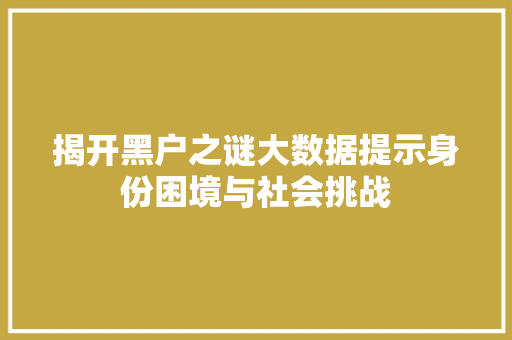 揭开黑户之谜大数据提示身份困境与社会挑战 网络技术