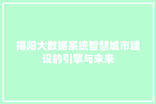 揭阳大数据系统智慧城市建设的引擎与未来
