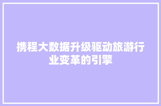 携程大数据升级驱动旅游行业变革的引擎