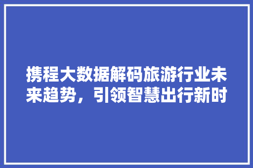 携程大数据解码旅游行业未来趋势，引领智慧出行新时代 网络技术