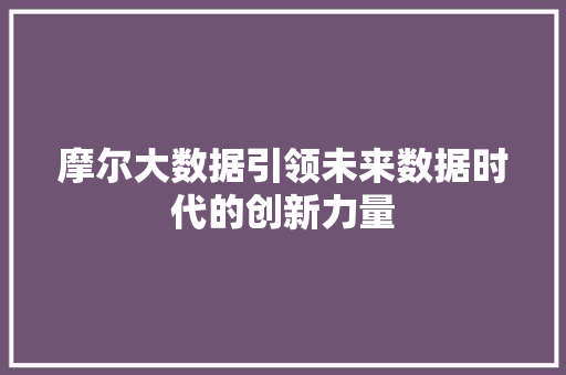 摩尔大数据引领未来数据时代的创新力量