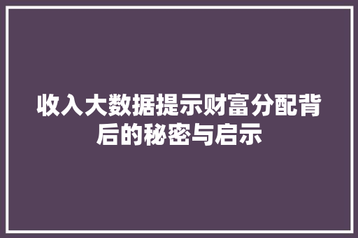 收入大数据提示财富分配背后的秘密与启示