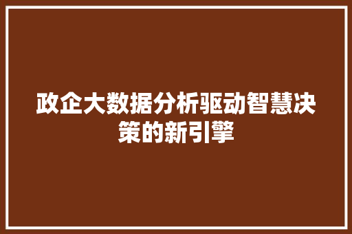 政企大数据分析驱动智慧决策的新引擎 网络技术
