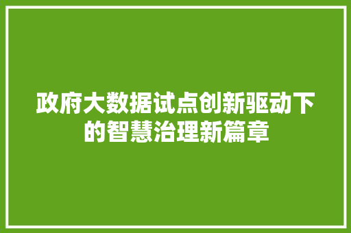 政府大数据试点创新驱动下的智慧治理新篇章
