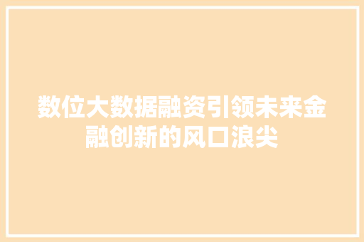 数位大数据融资引领未来金融创新的风口浪尖