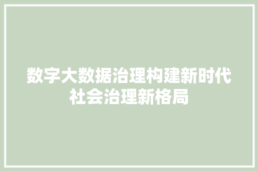 数字大数据治理构建新时代社会治理新格局