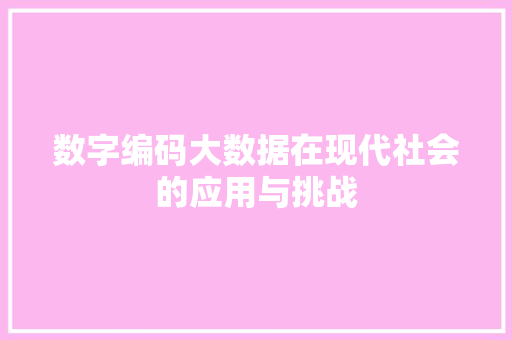 数字编码大数据在现代社会的应用与挑战