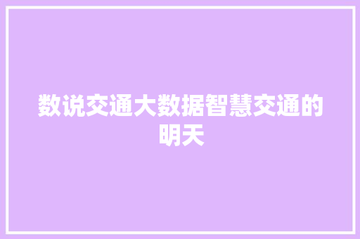 数说交通大数据智慧交通的明天