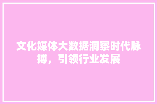 文化媒体大数据洞察时代脉搏,引领行业发展 文化媒体大数据洞察时代脉搏,引领行业发展