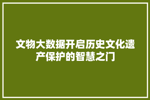 文物大数据开启历史文化遗产保护的智慧之门