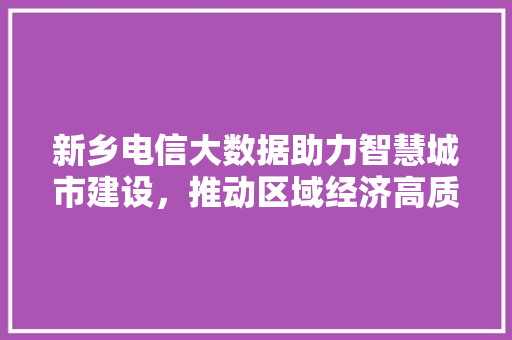 新乡电信大数据助力智慧城市建设,推动区域经济高质量发展 新乡电信大数据助力智慧城市建设,推动区域经济高质量发展
