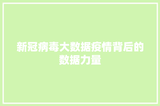 新冠病毒大数据疫情背后的数据力量