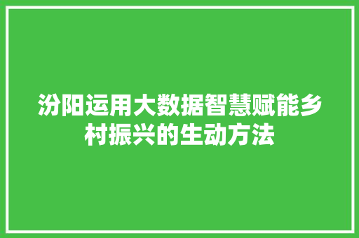 汾阳运用大数据智慧赋能乡村振兴的生动方法 汾阳运用大数据智慧赋能乡村振兴的生动方法