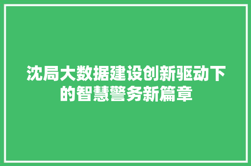 沈局大数据建设创新驱动下的智慧警务新篇章