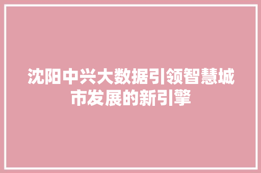 沈阳中兴大数据引领智慧城市发展的新引擎