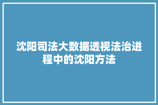 沈阳司法大数据透视法治进程中的沈阳方法