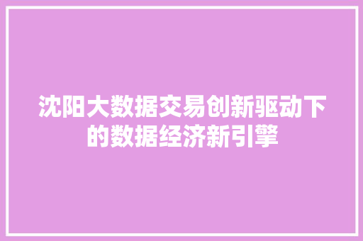 沈阳大数据交易创新驱动下的数据经济新引擎