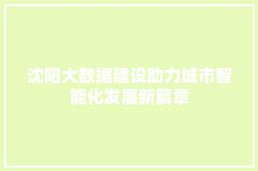 沈阳大数据建设助力城市智能化发展新篇章