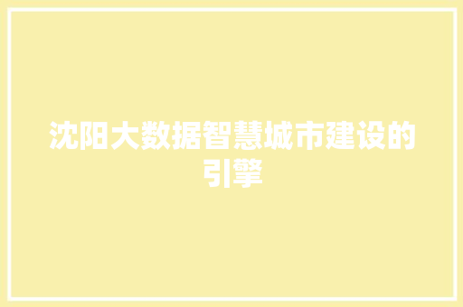沈阳大数据智慧城市建设的引擎