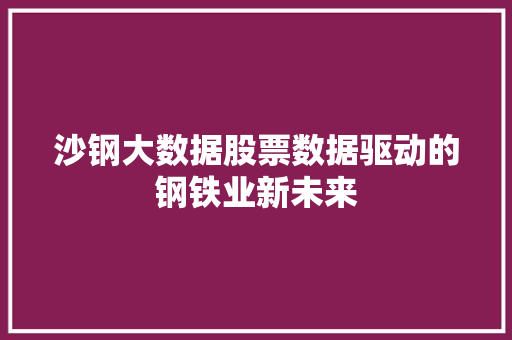 沙钢大数据股票数据驱动的钢铁业新未来