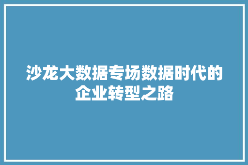 沙龙大数据专场数据时代的企业转型之路