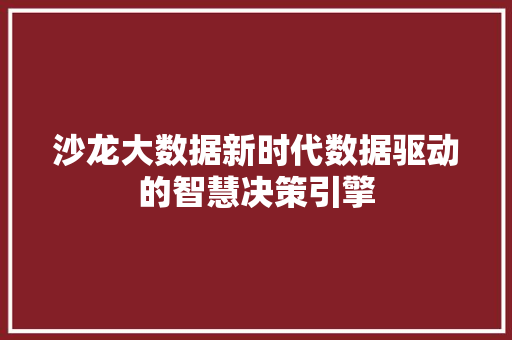 沙龙大数据新时代数据驱动的智慧决策引擎