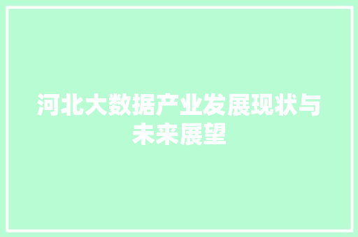 河北大数据产业发展现状与未来展望