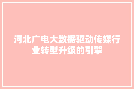 河北广电大数据驱动传媒行业转型升级的引擎