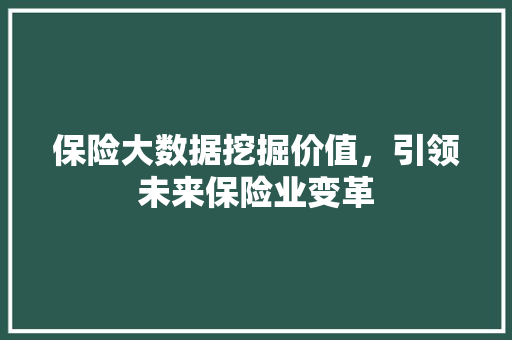 保险大数据挖掘价值，引领未来保险业变革