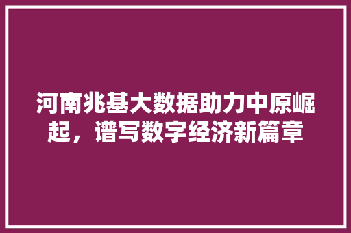 河南兆基大数据助力中原崛起,谱写数字经济新篇章 河南兆基大数据助力中原崛起,谱写数字经济新篇章
