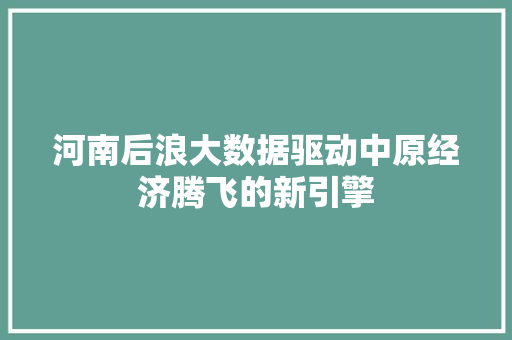 河南后浪大数据驱动中原经济腾飞的新引擎 河南后浪大数据驱动中原经济腾飞的新引擎
