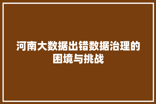 河南大数据出错数据治理的困境与挑战 河南大数据出错数据治理的困境与挑战