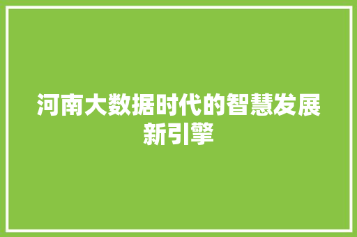 河南大数据时代的智慧发展新引擎 电脑配置